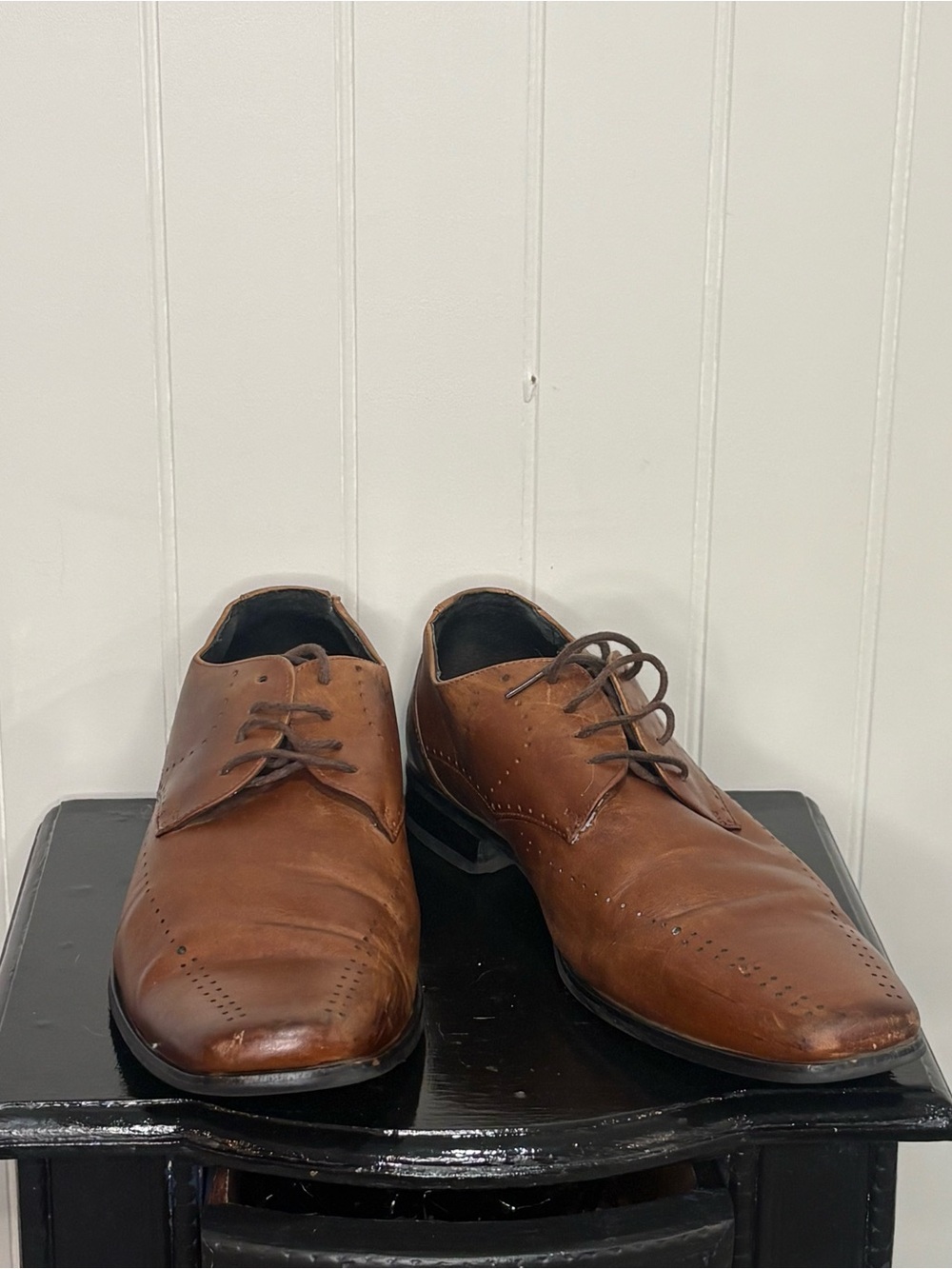 Cognac Brown Leather Dress Shoes Oxford Derby Business Formal Mens 10.5